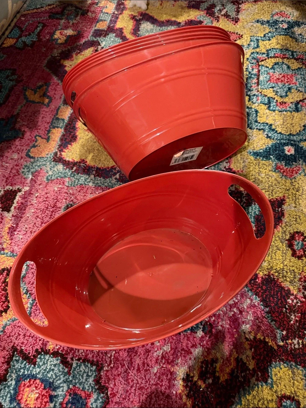 Red plastic Serving Ice Tubs/ Oval Handled Bowl